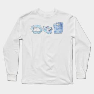 Three cats sitting in blue boxes! Long Sleeve T-Shirt